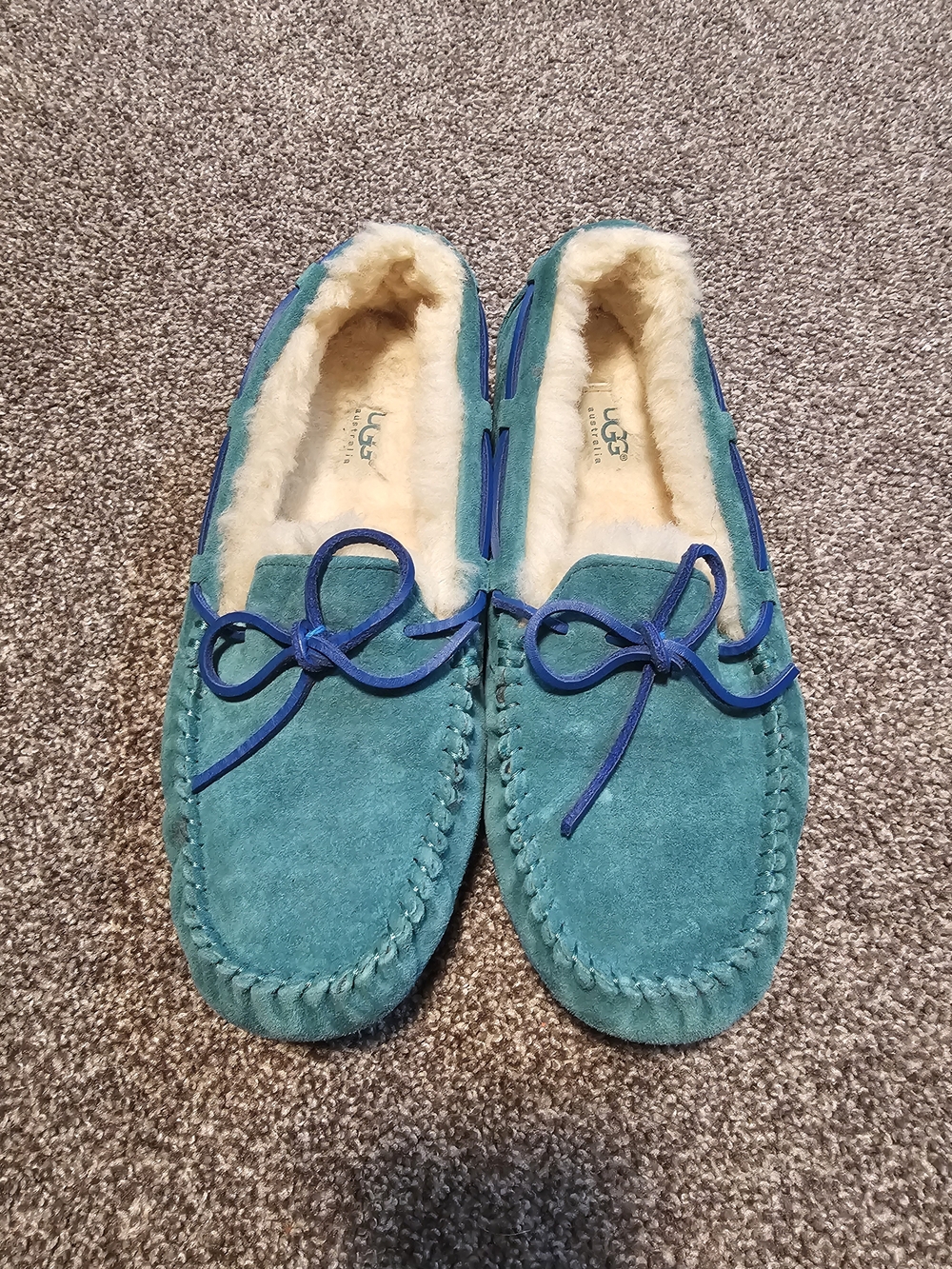 UGG Teal Suede Sheepskin-Lined Moccasin Slippers